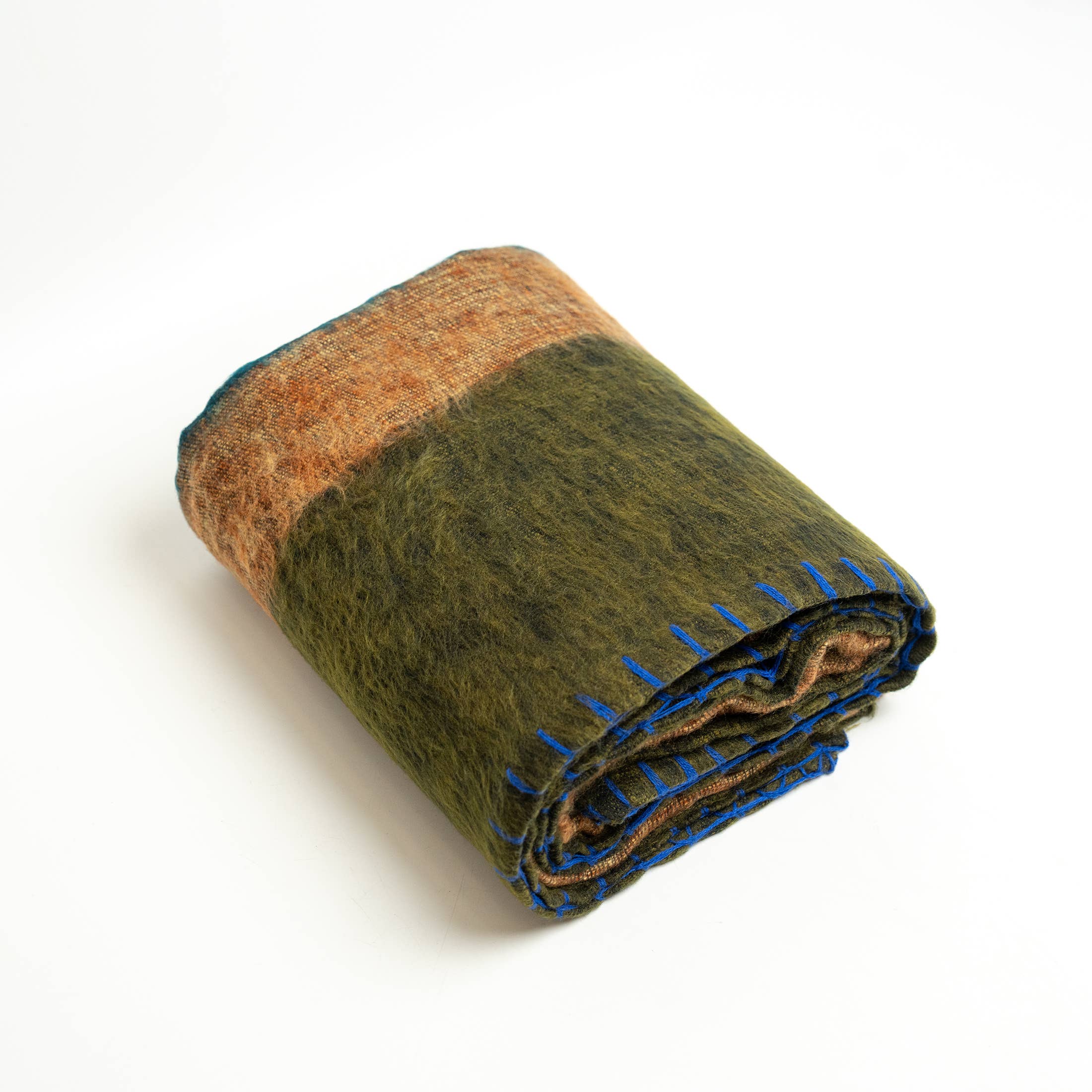 Art Himalayan Trading Handmade Super Soft Yak Wool Throw Blanket / Dark Green, Blue, Camel