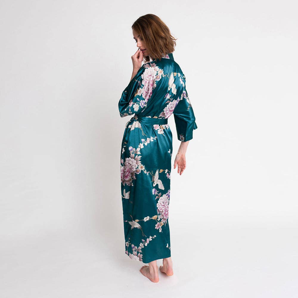 KIM+ONO Chrysanthemum & Crane Women's Long Kimono Robe