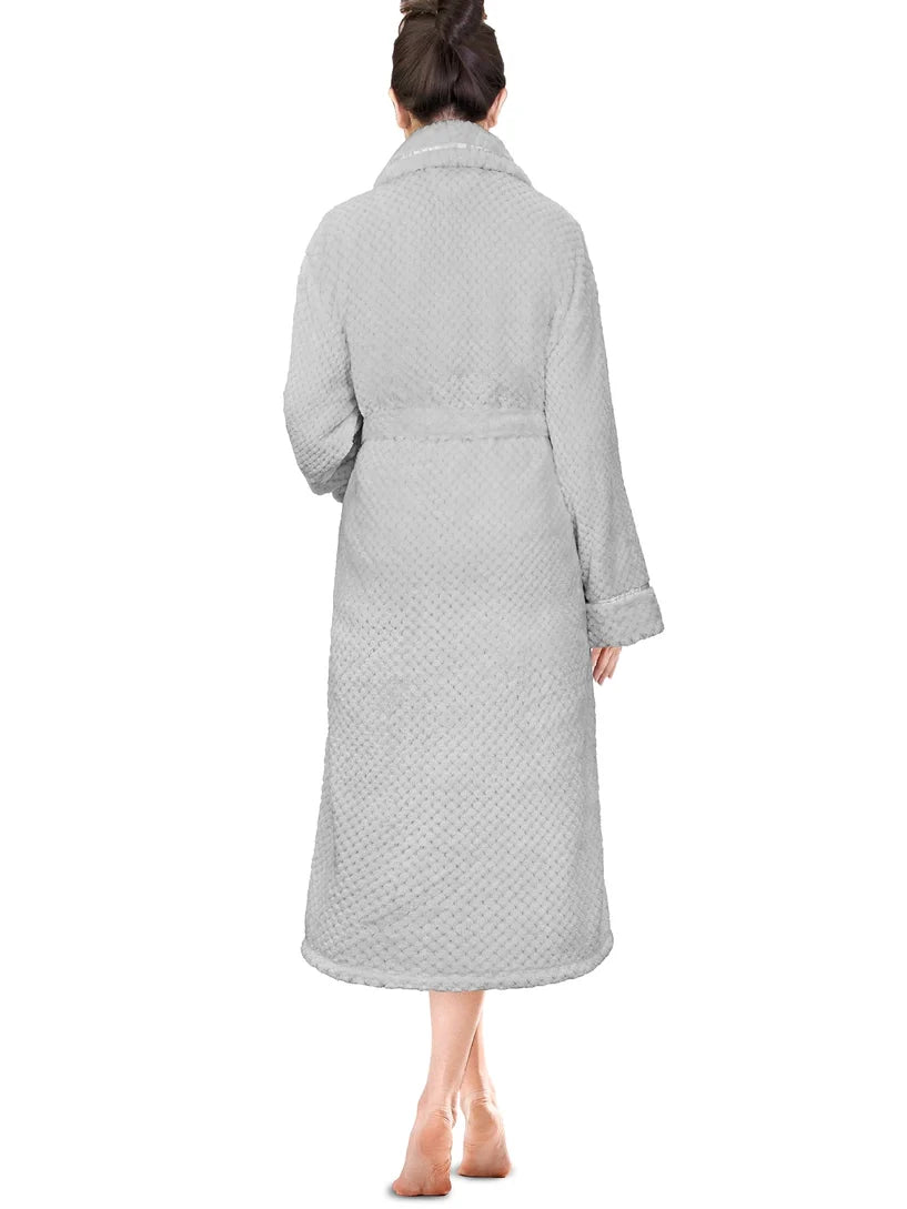 Pavilia Waffle Textured Satin Trim Fleece Women's Robe