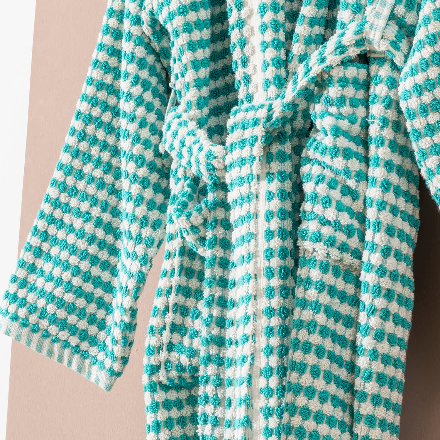 Kikoya Hand Loomed Women's Turkish Cotton Robe / Persian Green & White