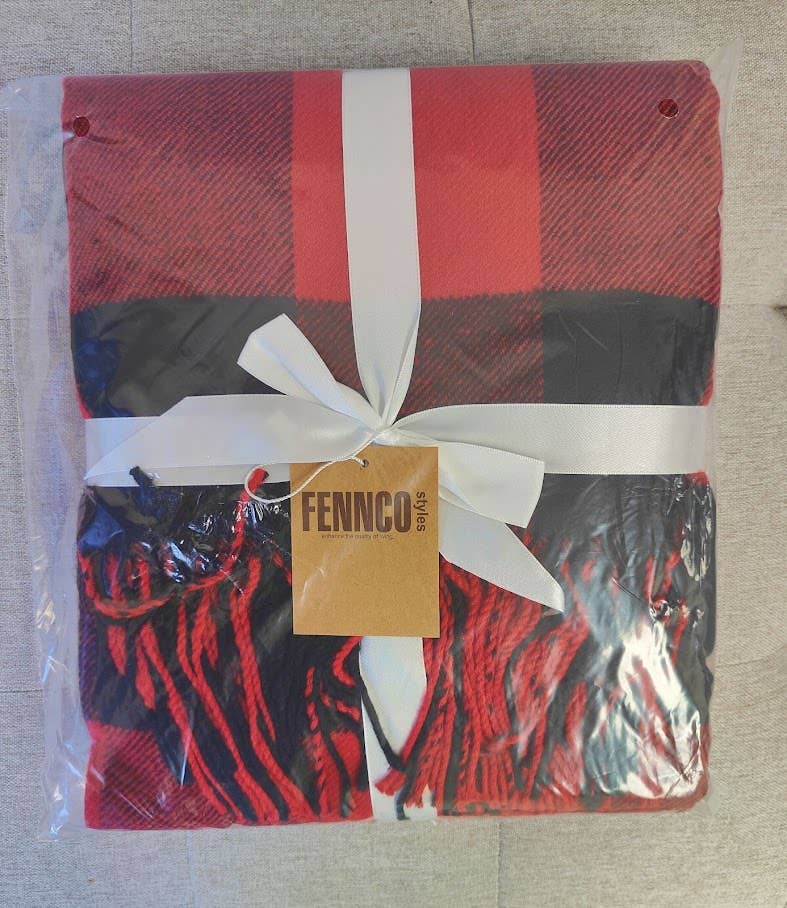 Fennco Styles Buffalo Plaid with Tassel Trim Throw Blanket