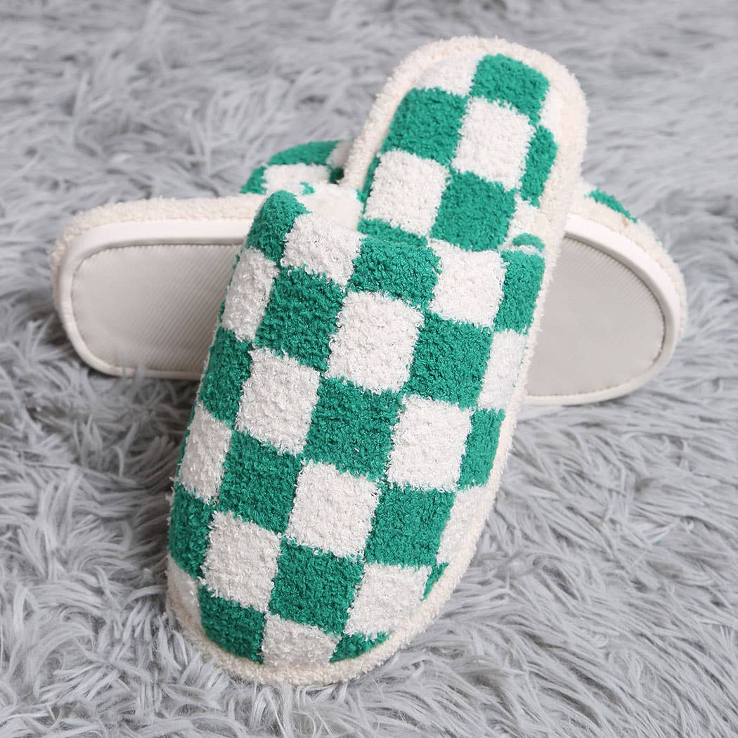 Fashion City Checkerboard Soft Microfiber Mule Slippers