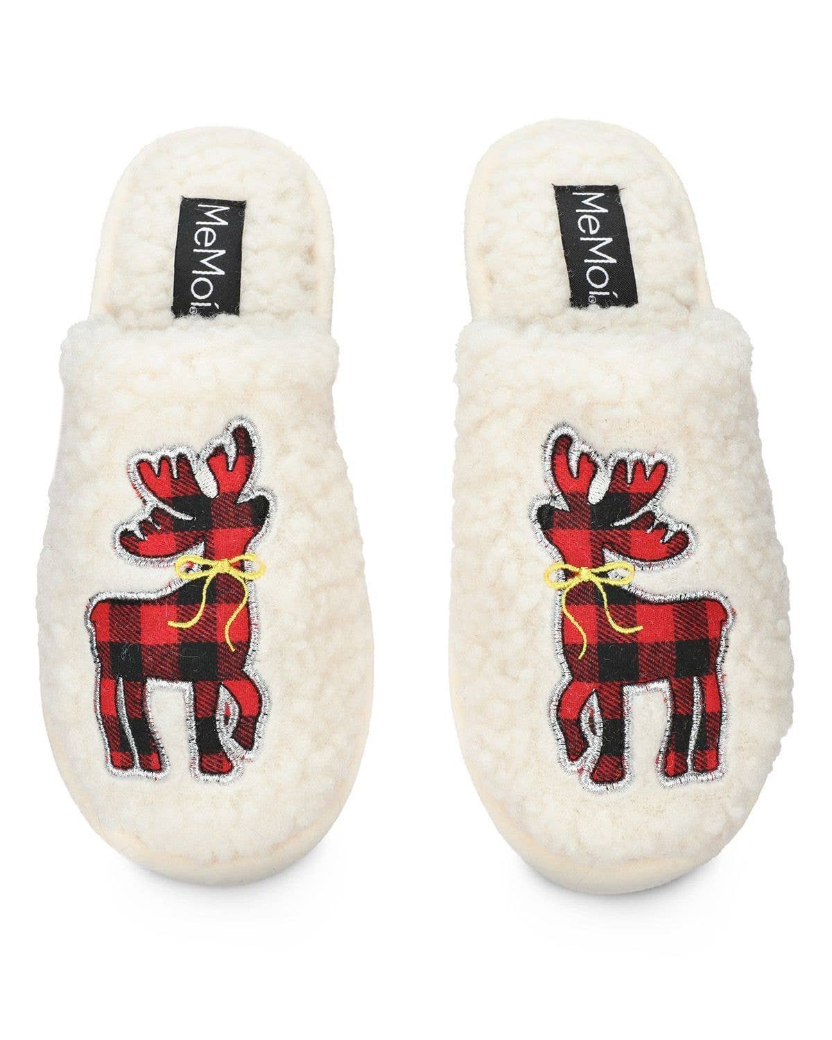 MeMoí Plaid Reindeer Memory Foam Mule Slippers