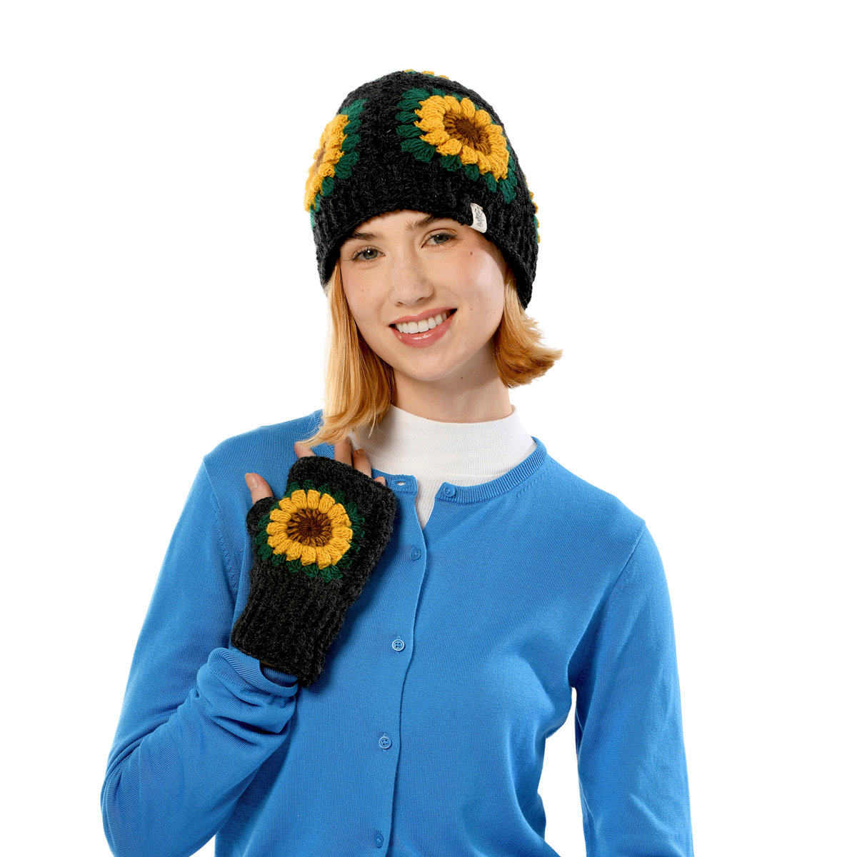 Nirvanna Designs Blooming Sunflower Hand-Knit Wool Hand Warmers