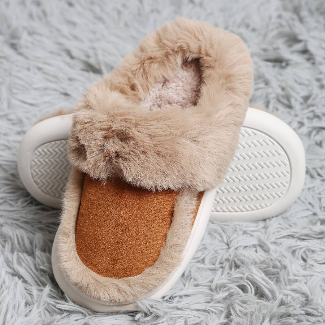 Fashion City Fuzzy Warm Faux Fur & Suede Clog Slippers