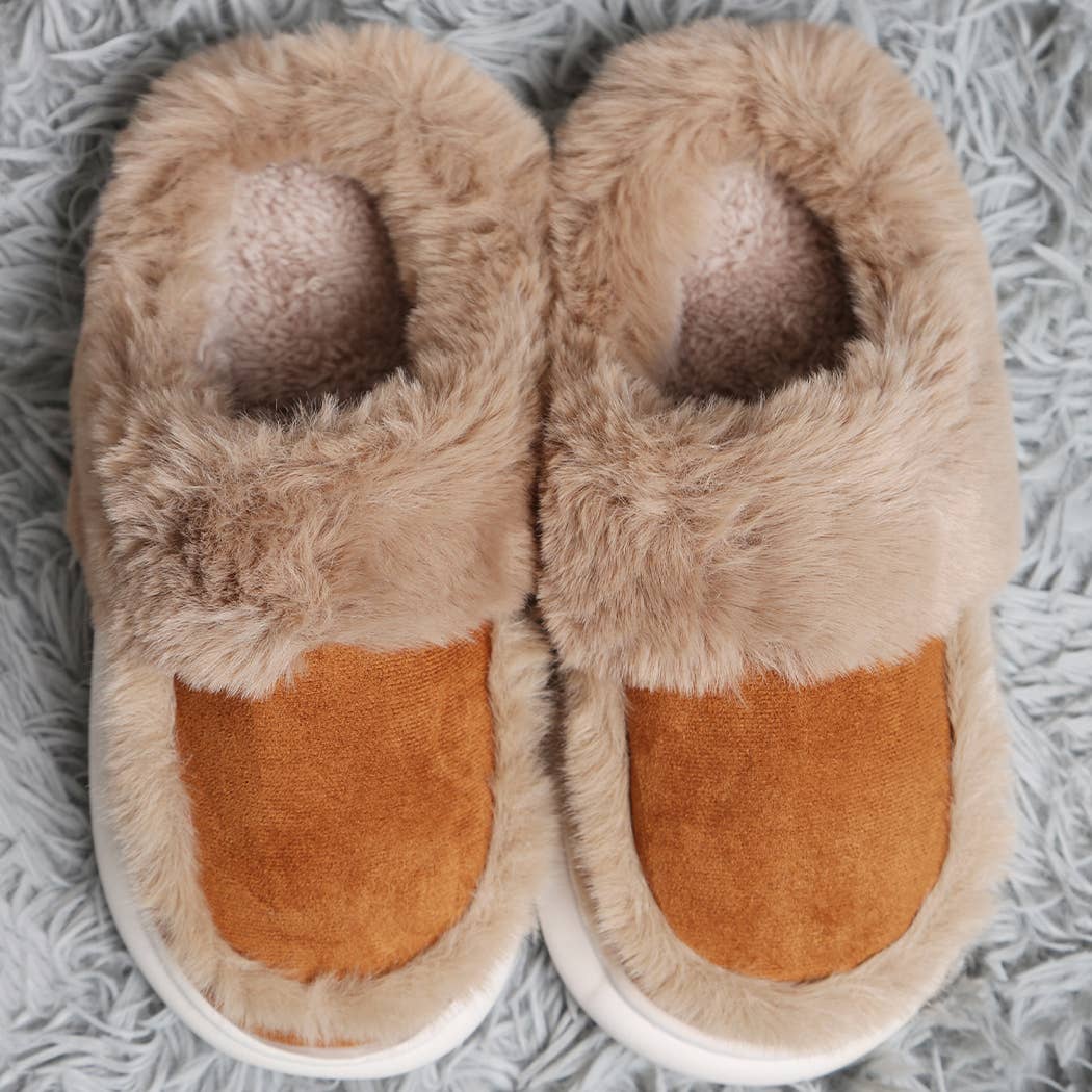 Fashion City Fuzzy Warm Faux Fur & Suede Clog Slippers