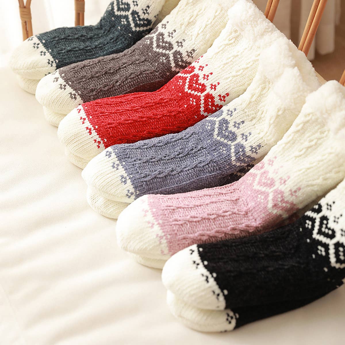 ACCITY Knit with Hearts Plush Sherpa Lined Slipper Socks