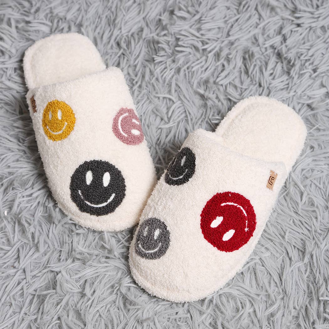 Fashion City Multi-Color Happy Face Soft Microfiber Mule Slippers