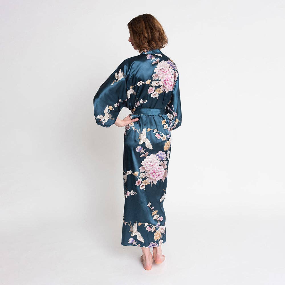 KIM+ONO Chrysanthemum & Crane Women's Long Kimono Robe