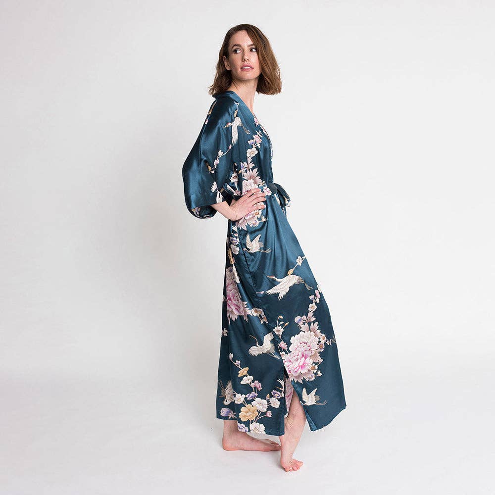KIM+ONO Chrysanthemum & Crane Women's Long Kimono Robe
