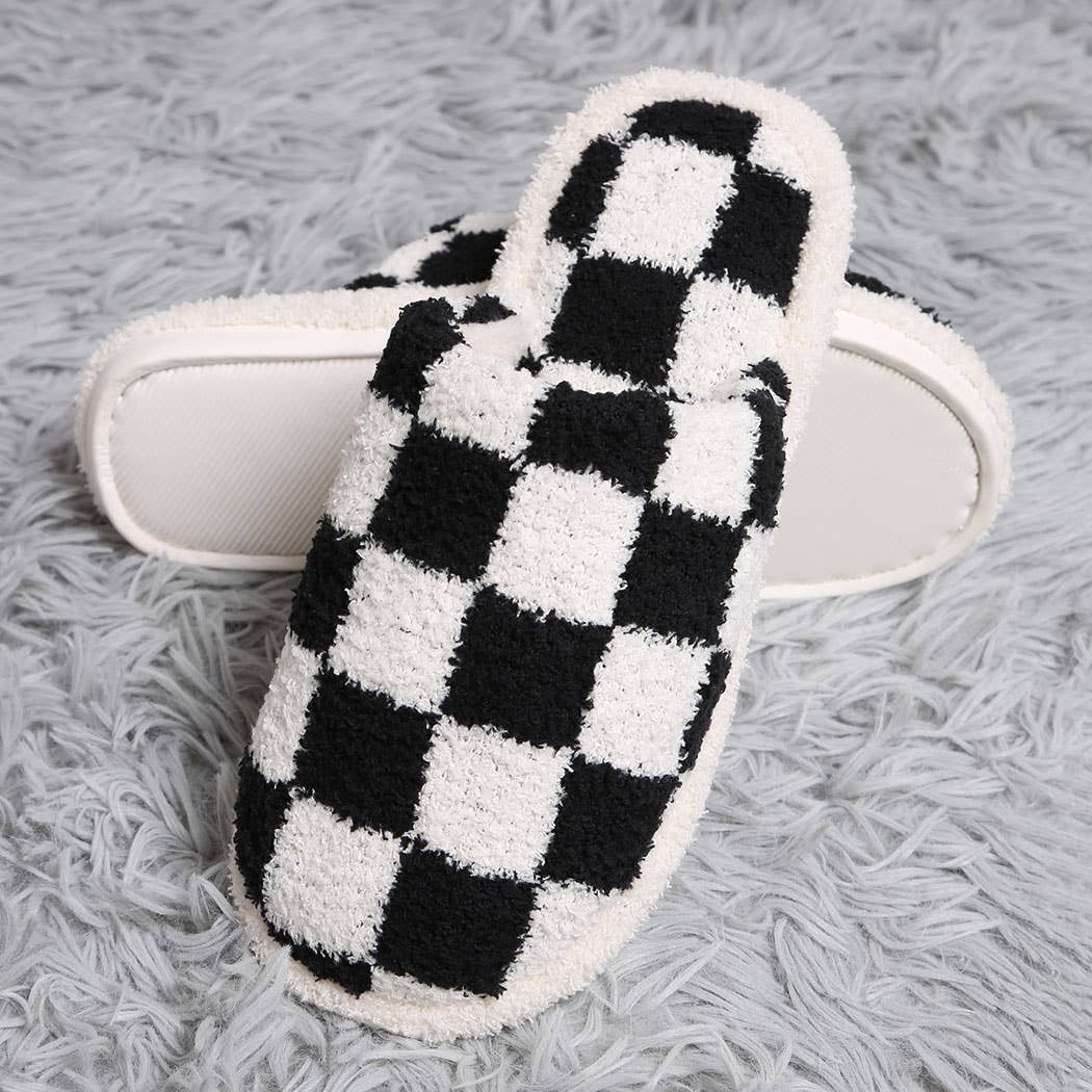 Fashion City Checkerboard Soft Microfiber Mule Slippers