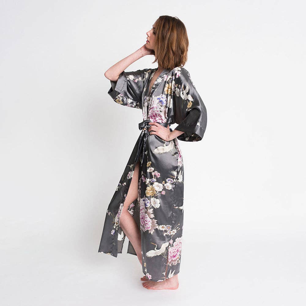 KIM+ONO Chrysanthemum & Crane Women's Long Kimono Robe