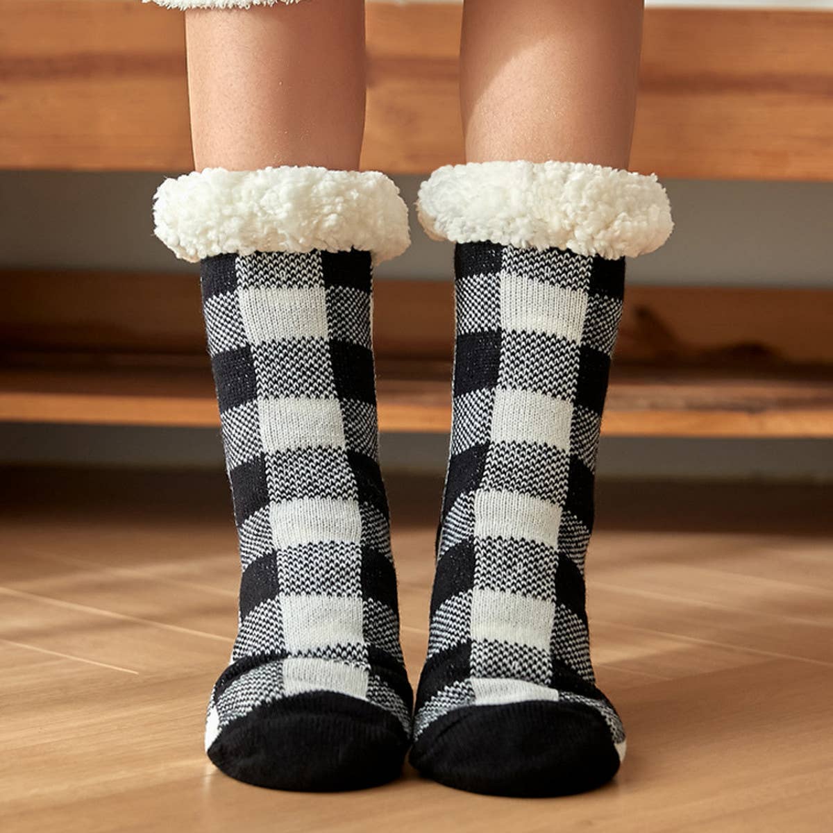 ACCITY Holidays Plaid Plush Sherpa Lined Slipper Socks