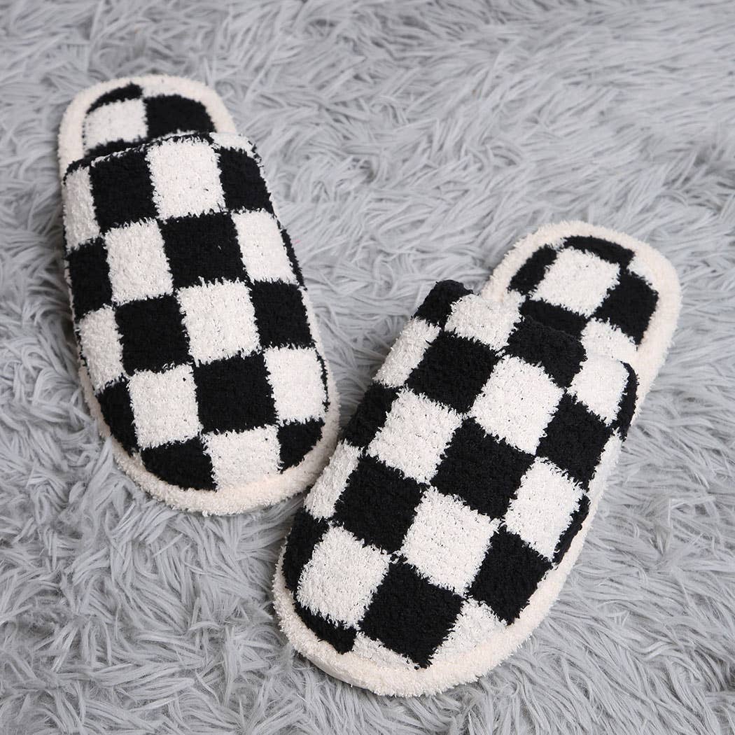Fashion City Checkerboard Soft Microfiber Mule Slippers