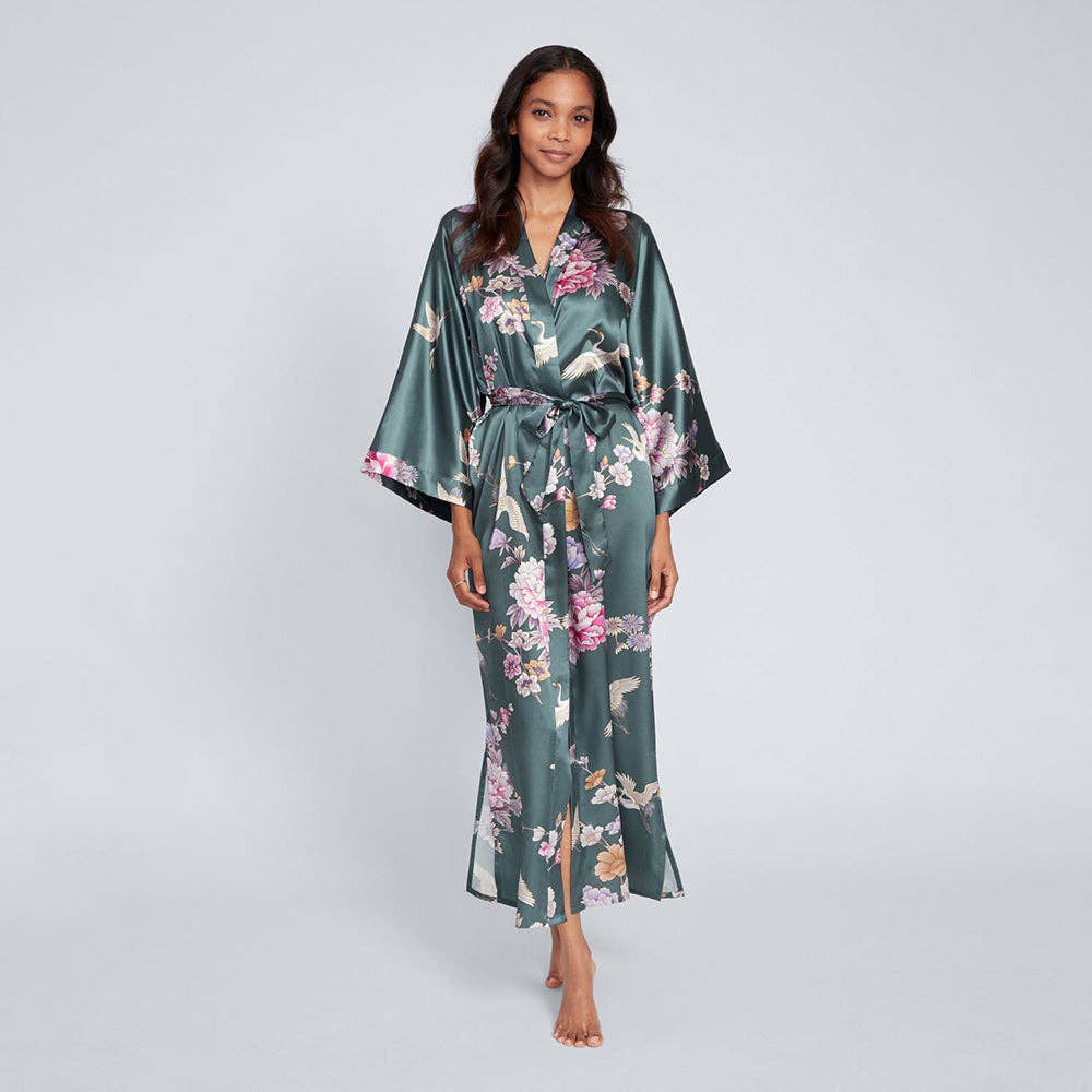 KIM+ONO Chrysanthemum & Crane Women's Long Kimono Robe