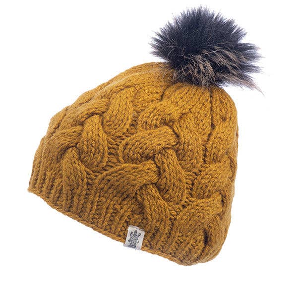 Nirvanna Designs Boheme Cable Hand-Knit Wool Beanie with Faux Fur Pom