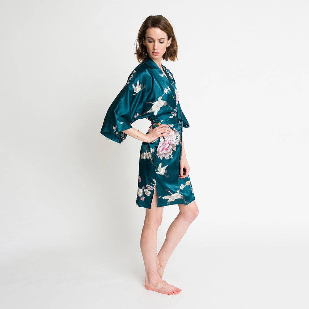 KIM+ONO Chrysanthemum & Crane Women's Short Kimono Robe