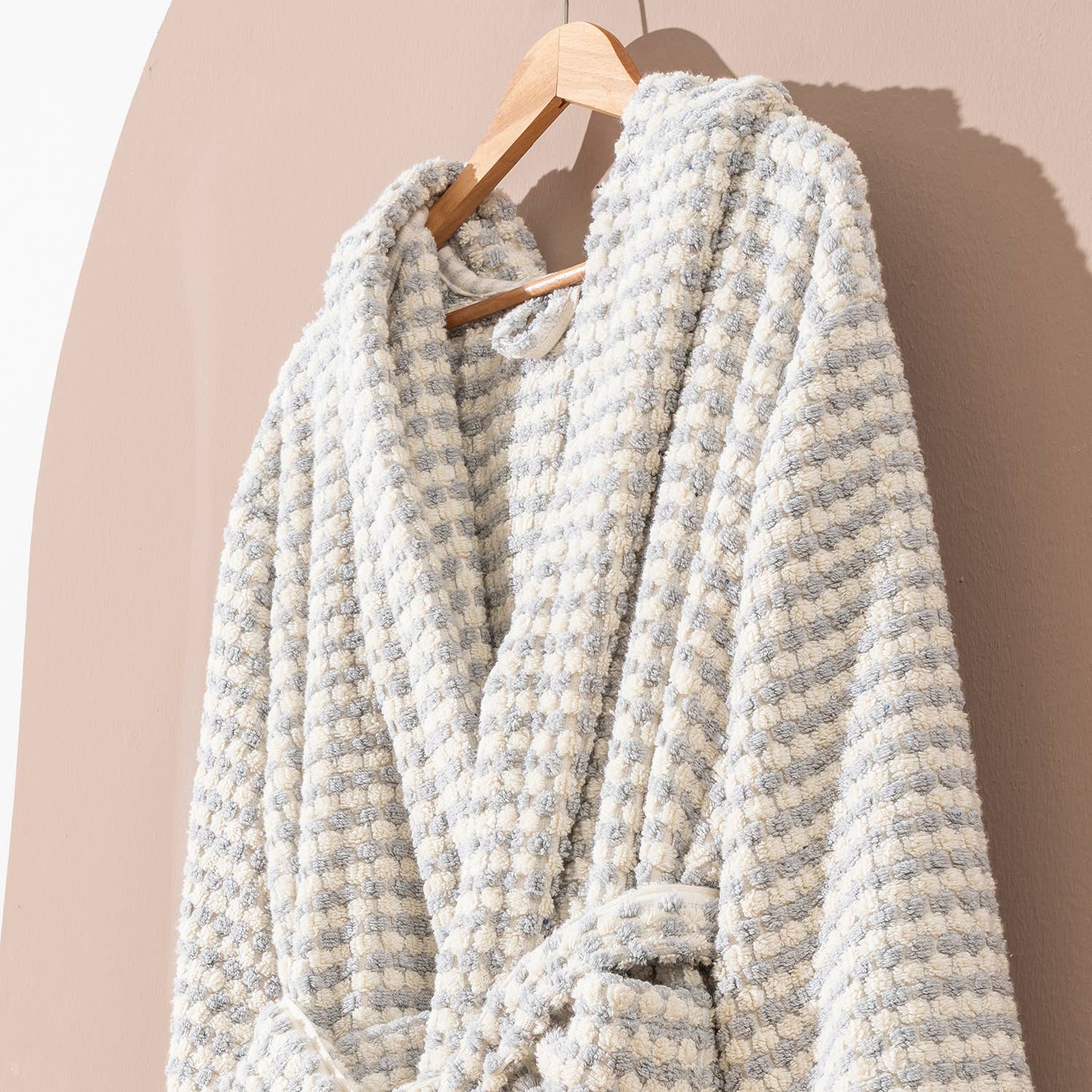 Kikoya Hand Loomed Women's Turkish Cotton Robe / Light Gray & Cream