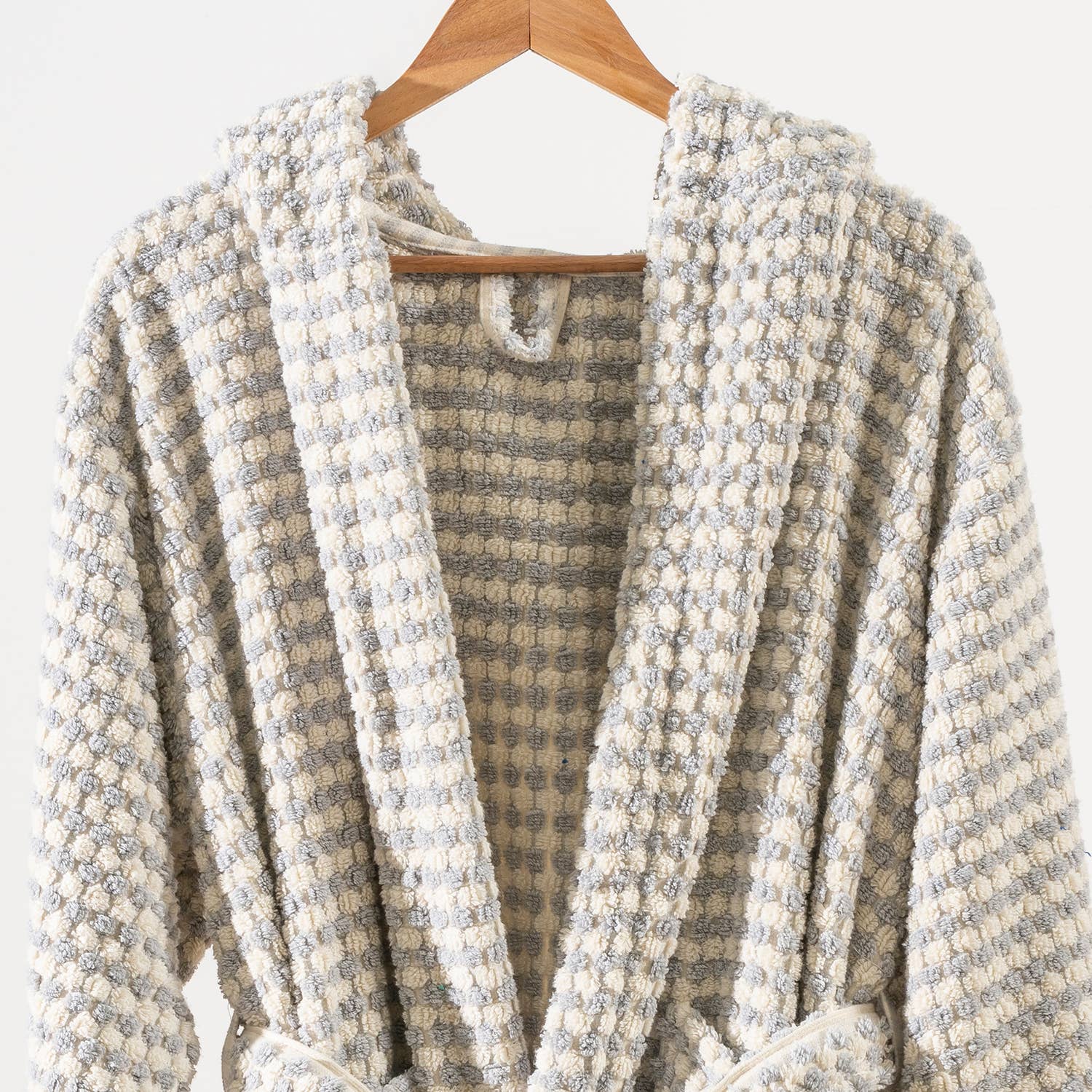 Kikoya Hand Loomed Women's Turkish Cotton Robe / Light Gray & Cream