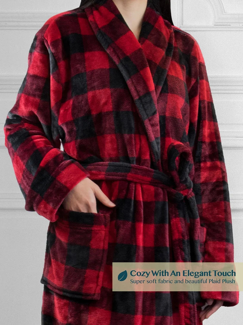 Pavilia Buffalo Plaid Fleece Women's Robe