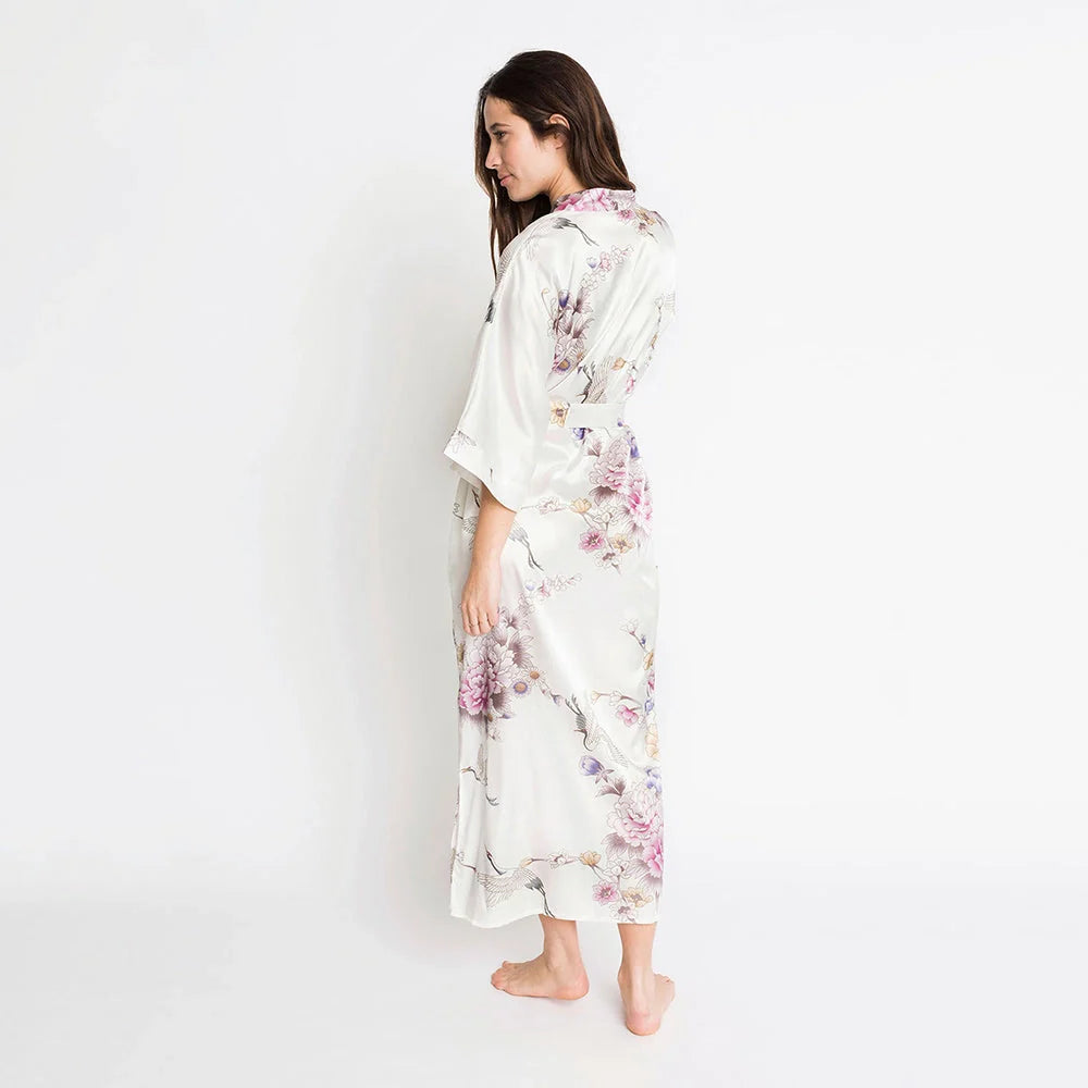 KIM+ONO Chrysanthemum & Crane Women's Long Kimono Robe