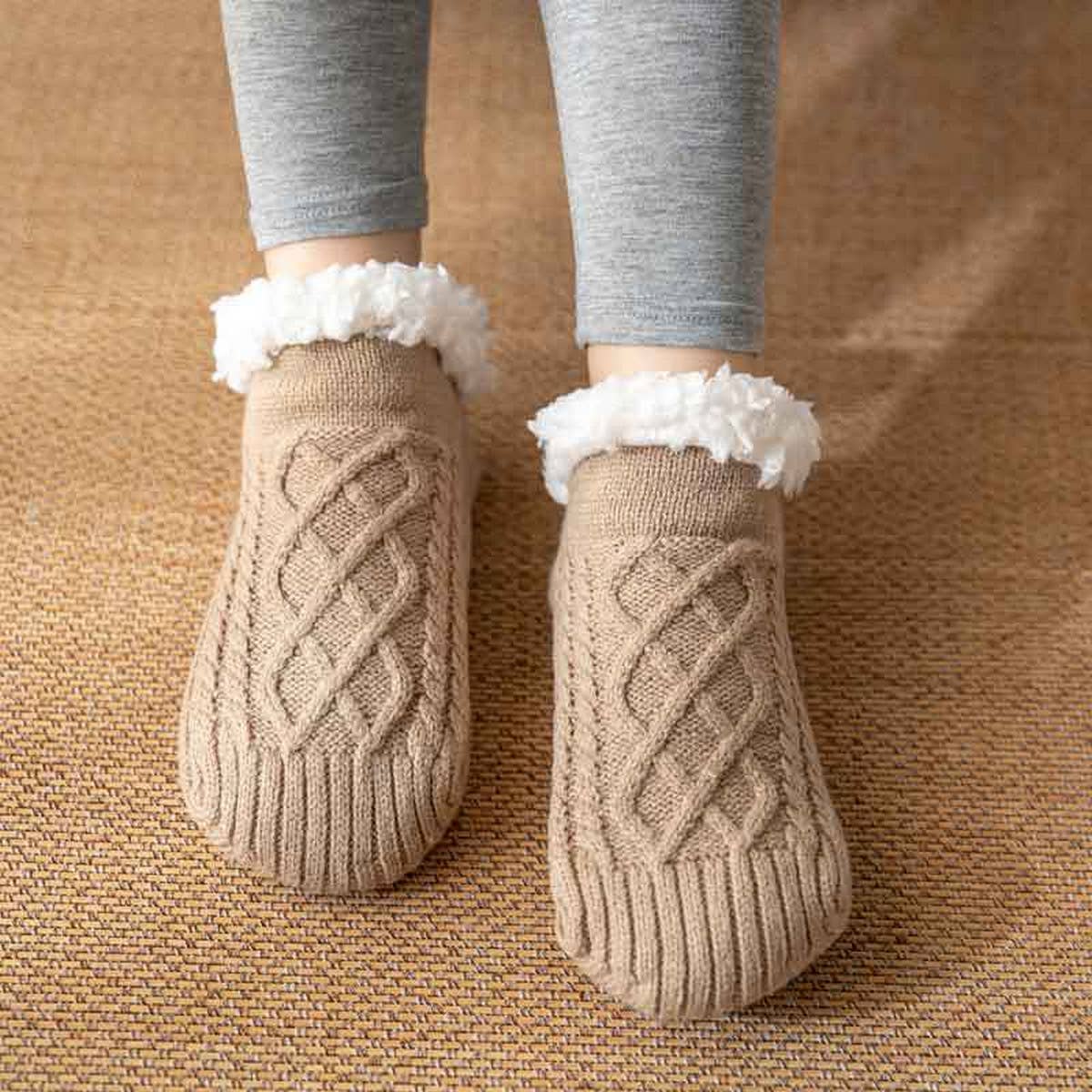 ACCITY Knit Solid Color Plush Sherpa Lined Ankle Slipper Socks