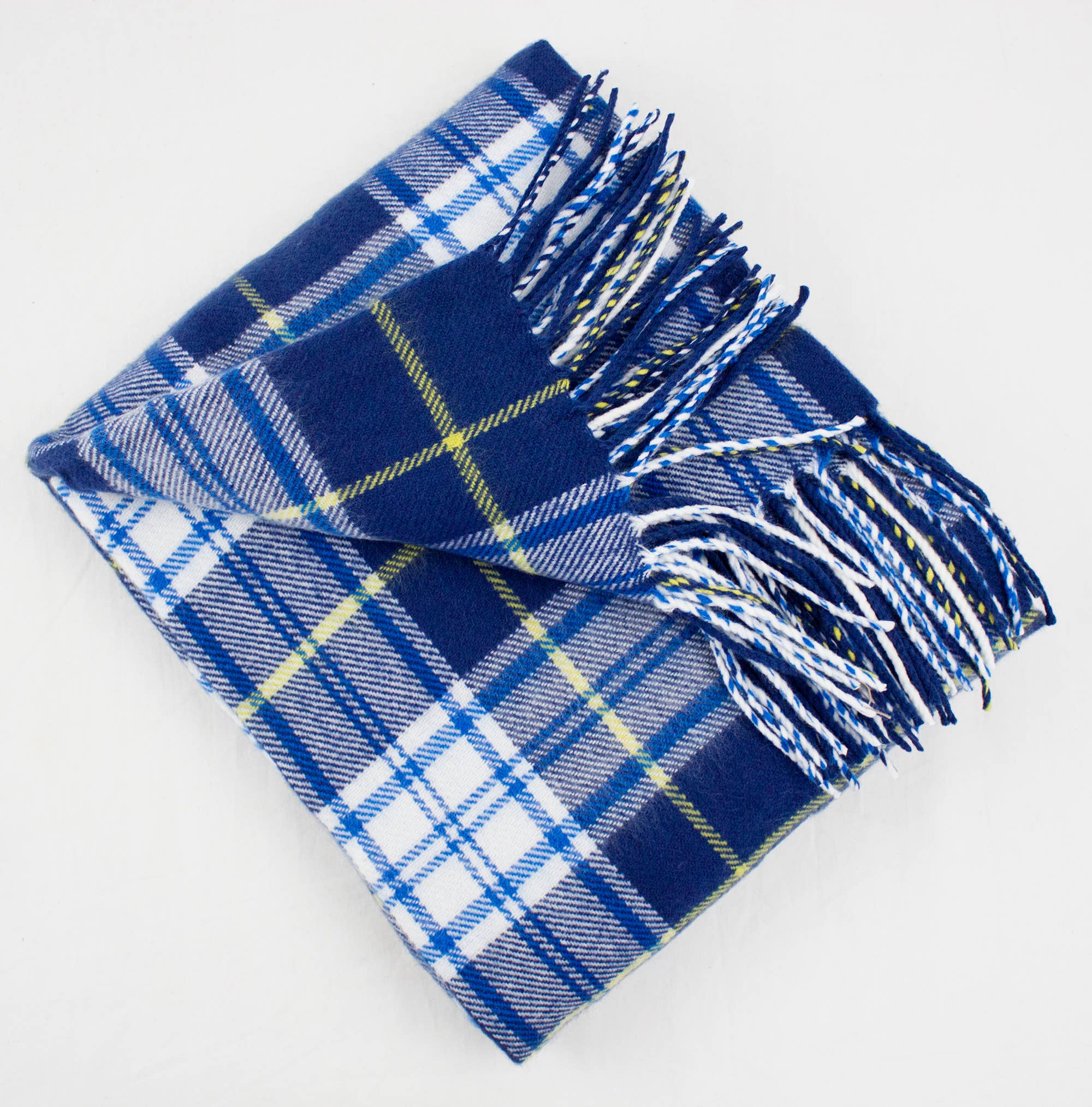 Fennco Styles Classic Plaid with Tassel Trim Throw Blanket / Blue & White Mix