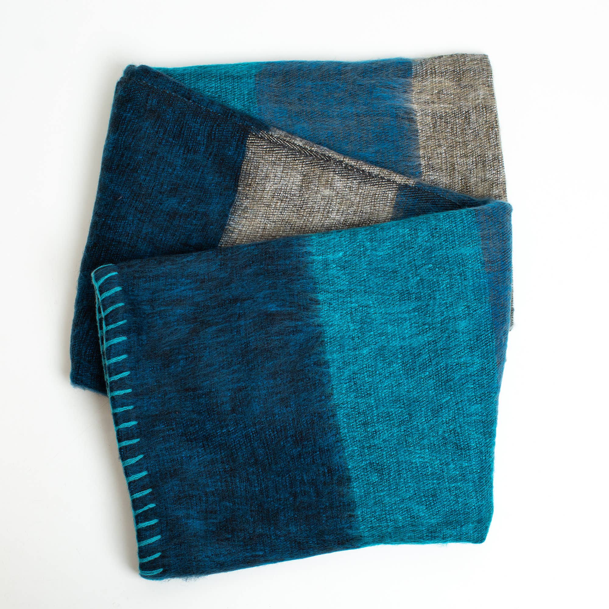 Art Himalayan Trading Handmade Super Soft Yak Wool Throw Blanket / Dark Blue, Aqua, Gray