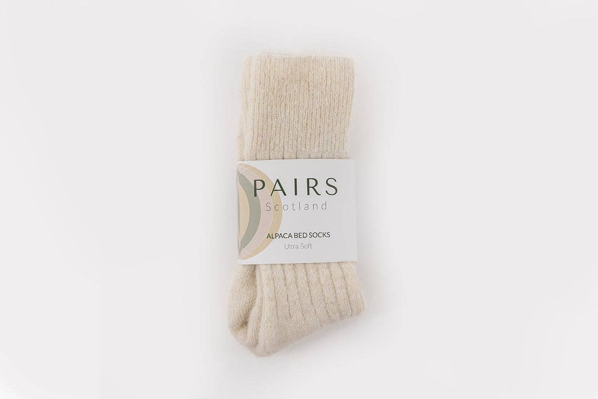 Pairs Scotland Ultra Soft Alpaca Wool Bed Socks / Soft Cream