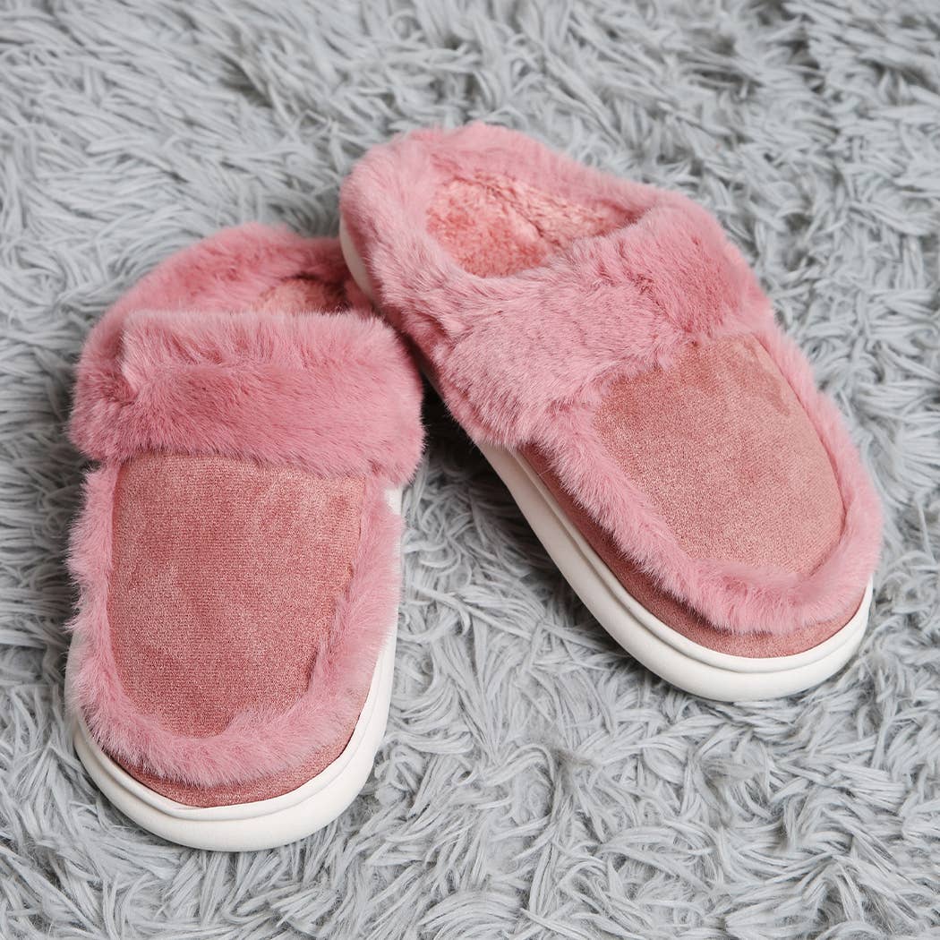 Fashion City Fuzzy Warm Faux Fur & Suede Clog Slippers