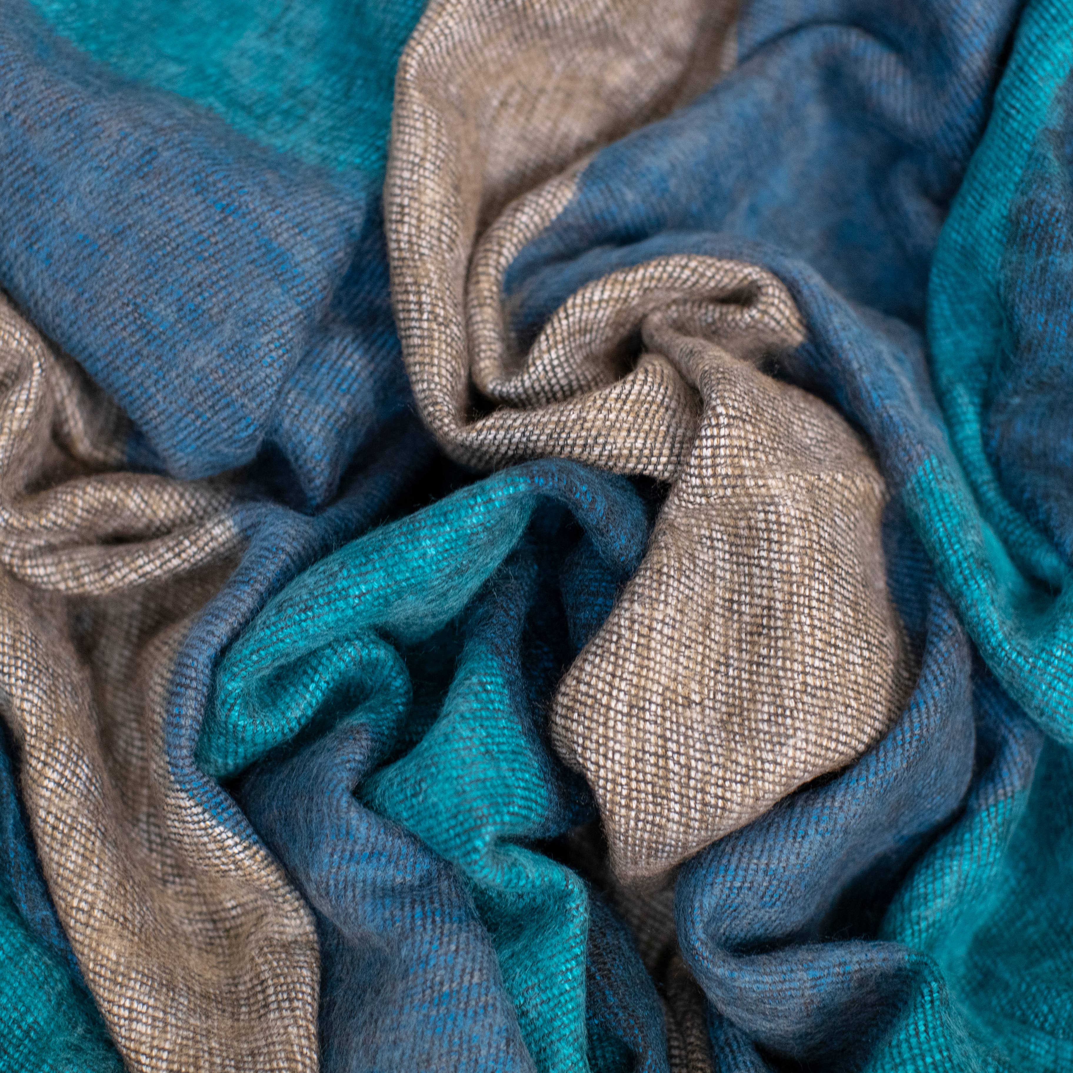 Art Himalayan Trading Handmade Super Soft Yak Wool Throw Blanket / Dark Blue, Aqua, Gray