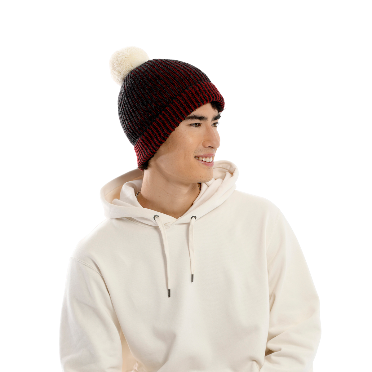 Nirvanna Designs Allen Stripe Hand-Knit Wool Beanie with Pom