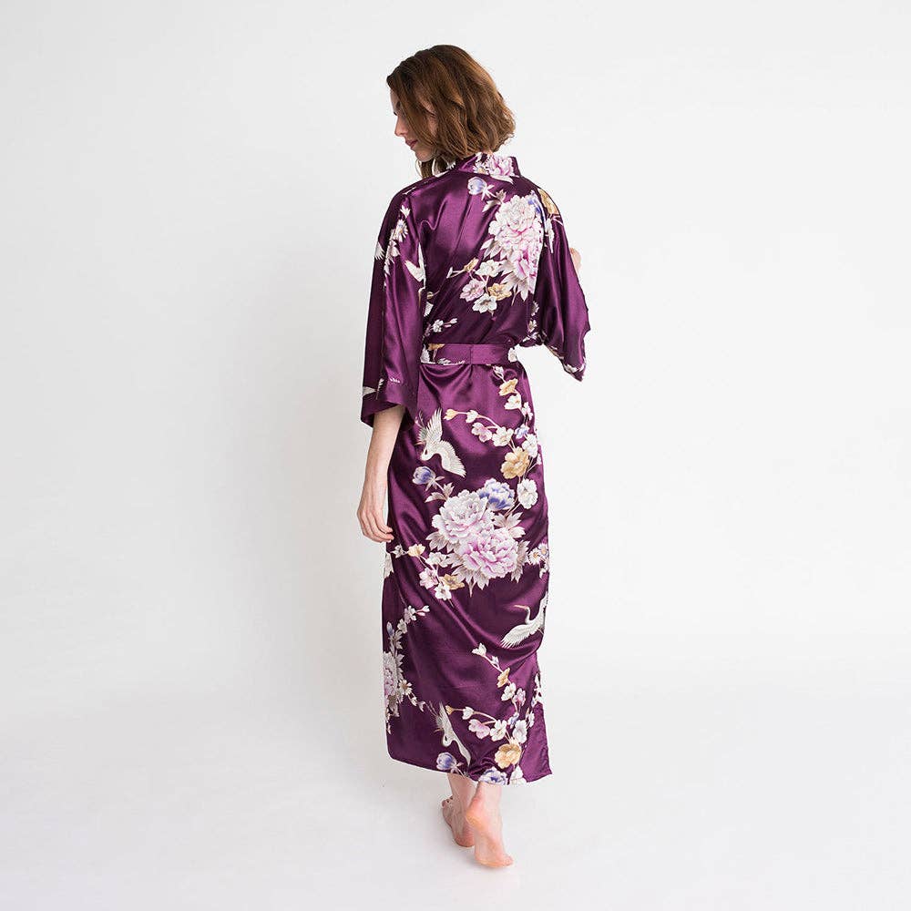 KIM+ONO Chrysanthemum & Crane Women's Long Kimono Robe