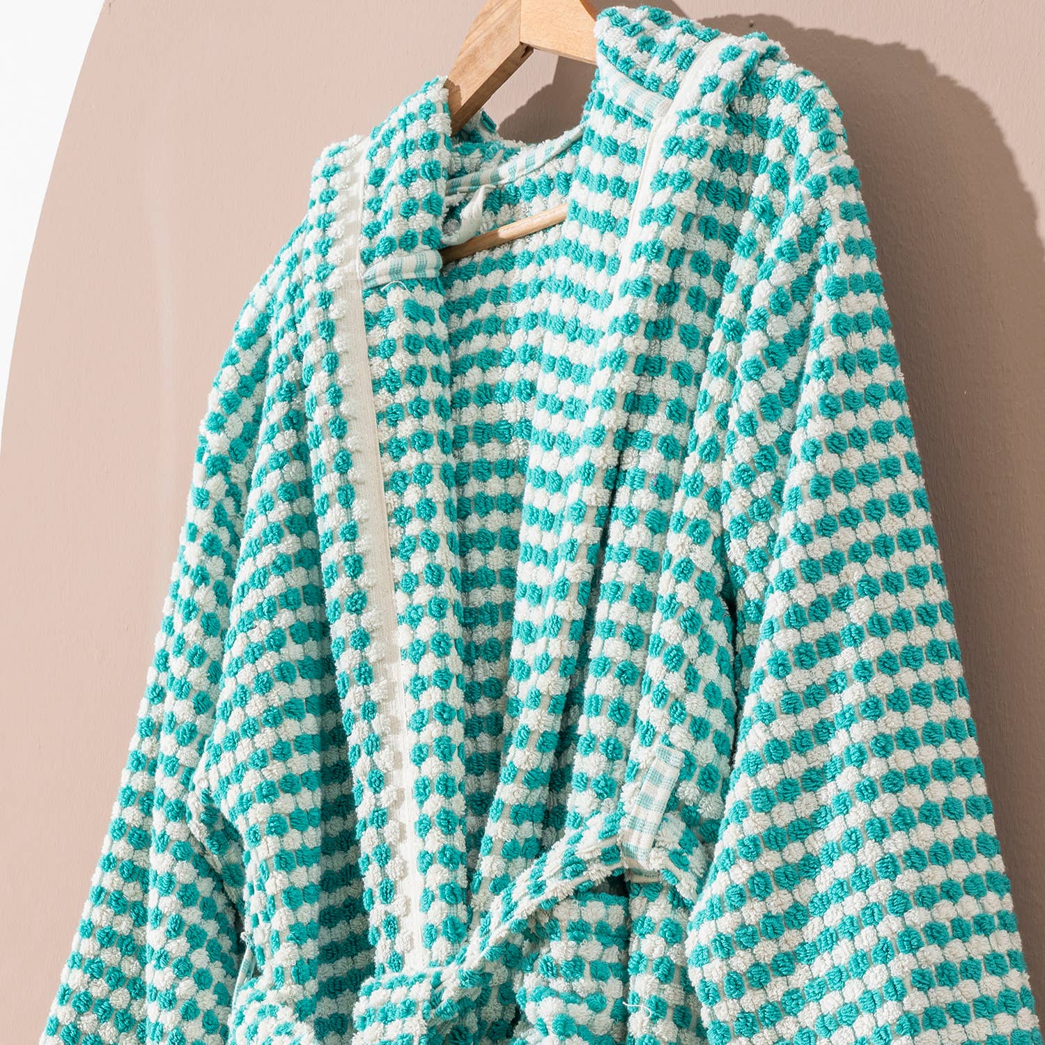 Kikoya Hand Loomed Women's Turkish Cotton Robe / Persian Green & White