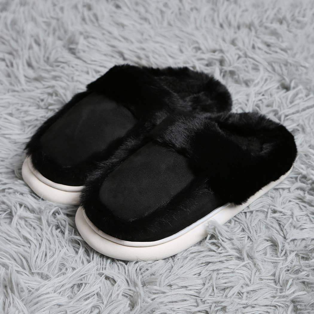 Fashion City Fuzzy Warm Faux Fur & Suede Clog Slippers
