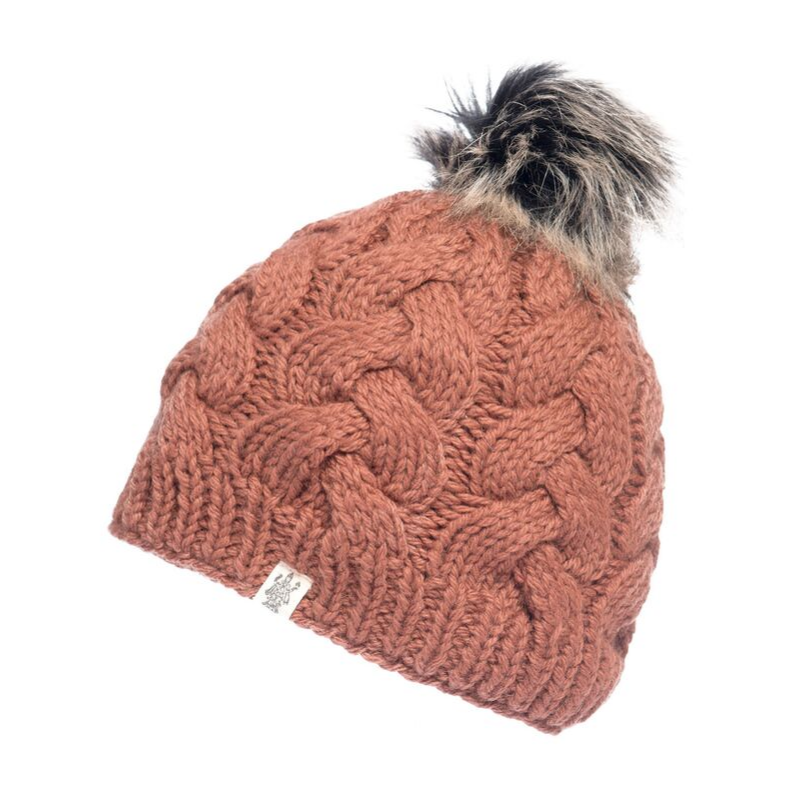 Nirvanna Designs Boheme Cable Hand-Knit Wool Beanie with Faux Fur Pom