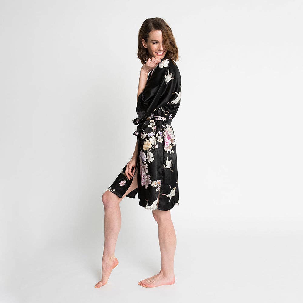 KIM+ONO Chrysanthemum & Crane Women's Short Kimono Robe