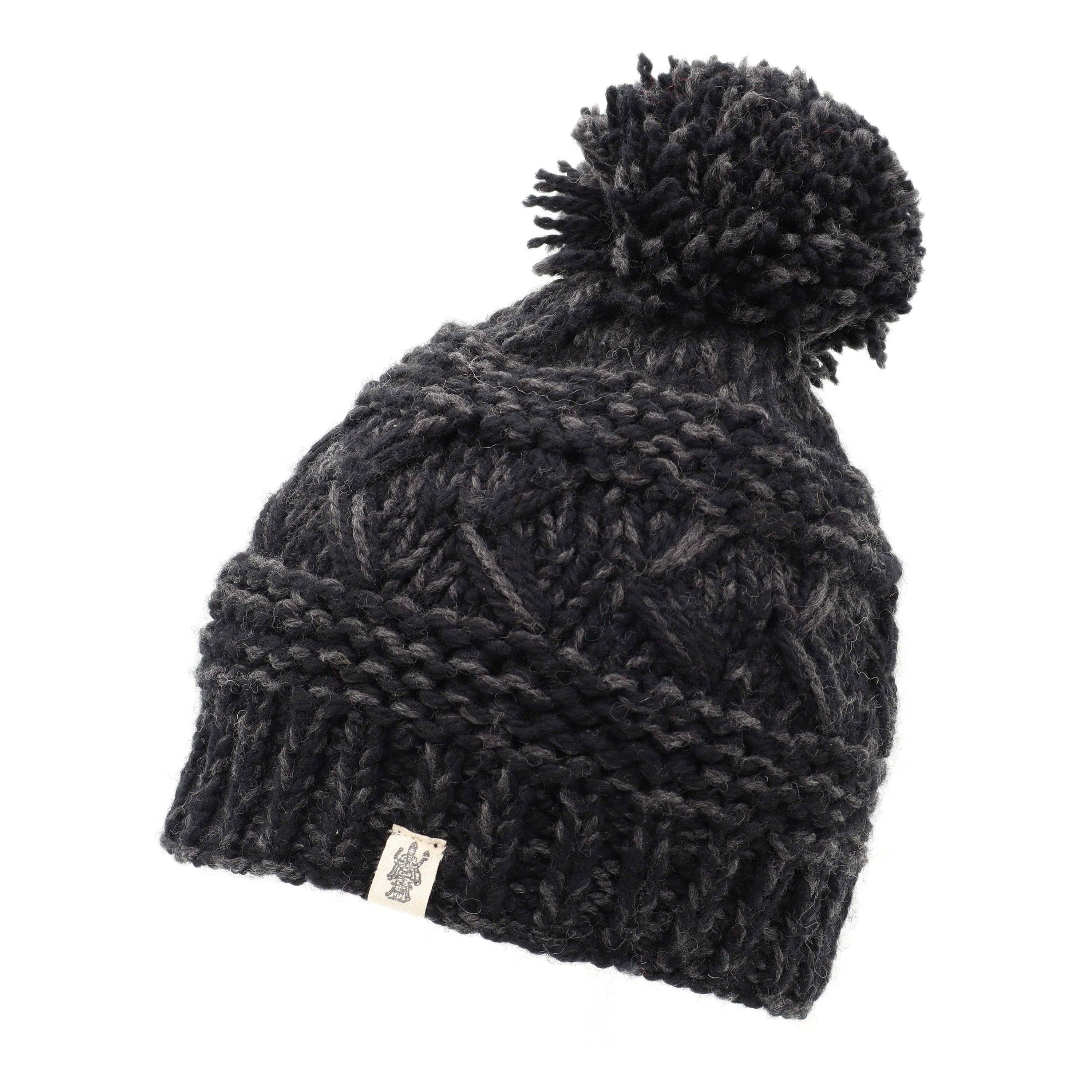 Nirvanna Designs Reverse Cross Hand-Knit Wool Beanie with Pom