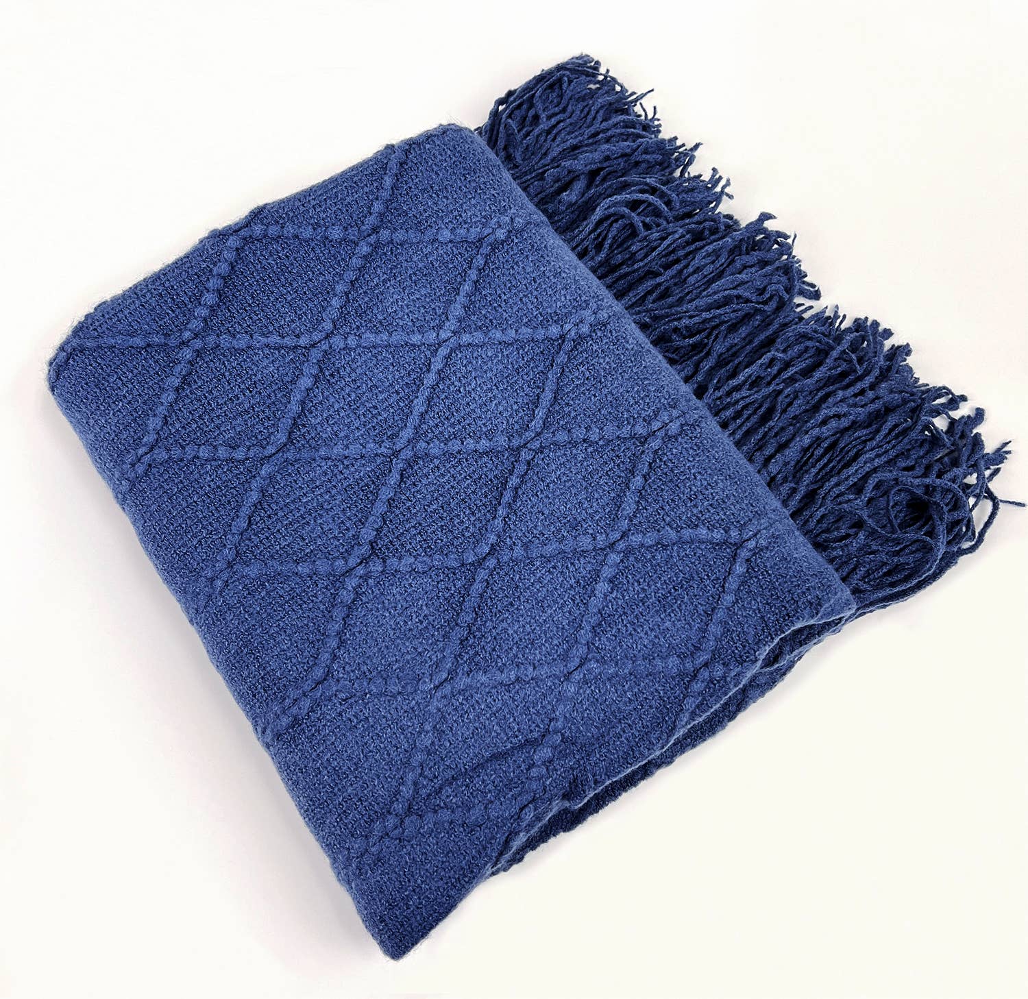 Fennco Styles Rhombus Diamond Knit with Tassel Trim Throw Blanket