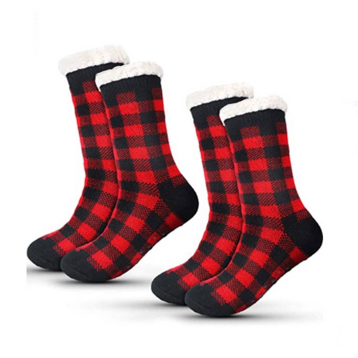 ACCITY Holidays Plaid Plush Sherpa Lined Slipper Socks