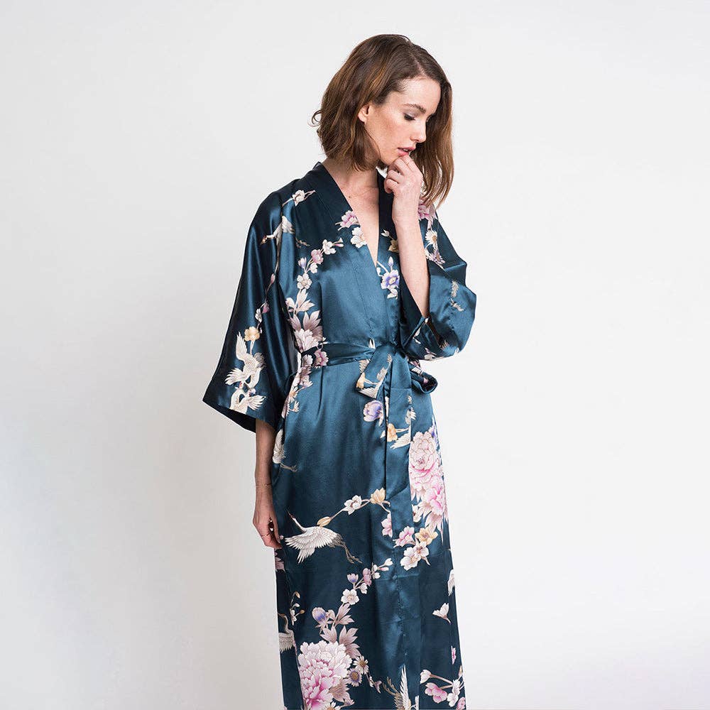 KIM+ONO Chrysanthemum & Crane Women's Long Kimono Robe