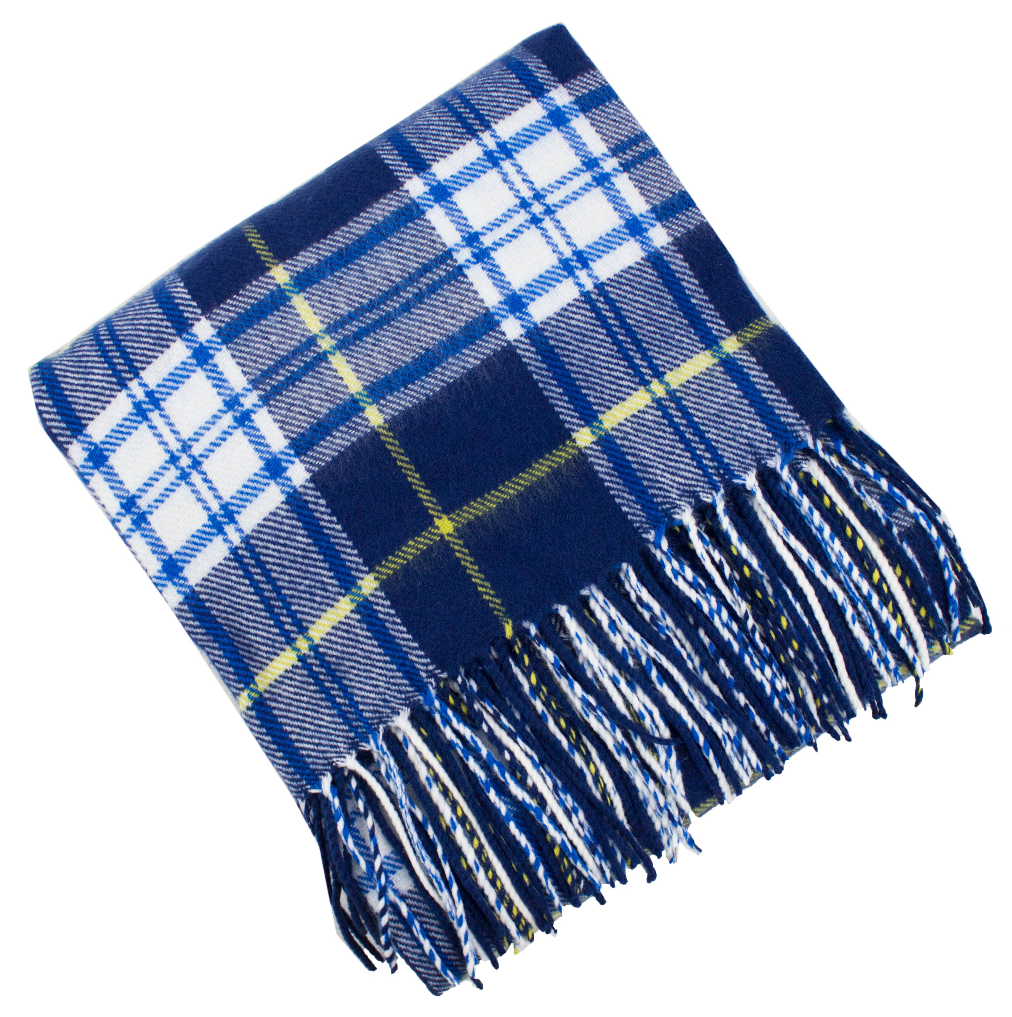 Fennco Styles Classic Plaid with Tassel Trim Throw Blanket / Blue & White Mix