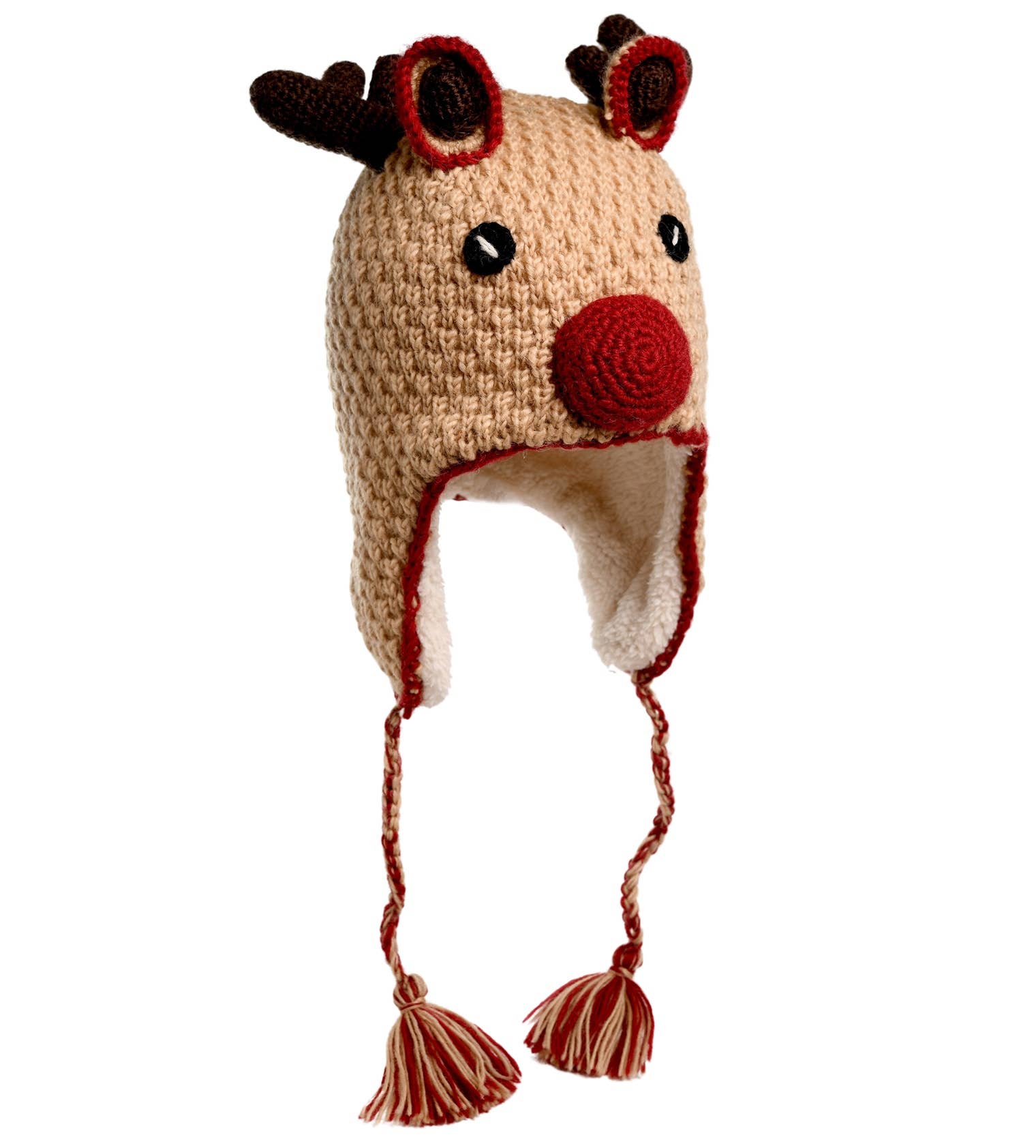 Nirvanna Designs Reindeer Hand-Crochet Wool Earflap Hat