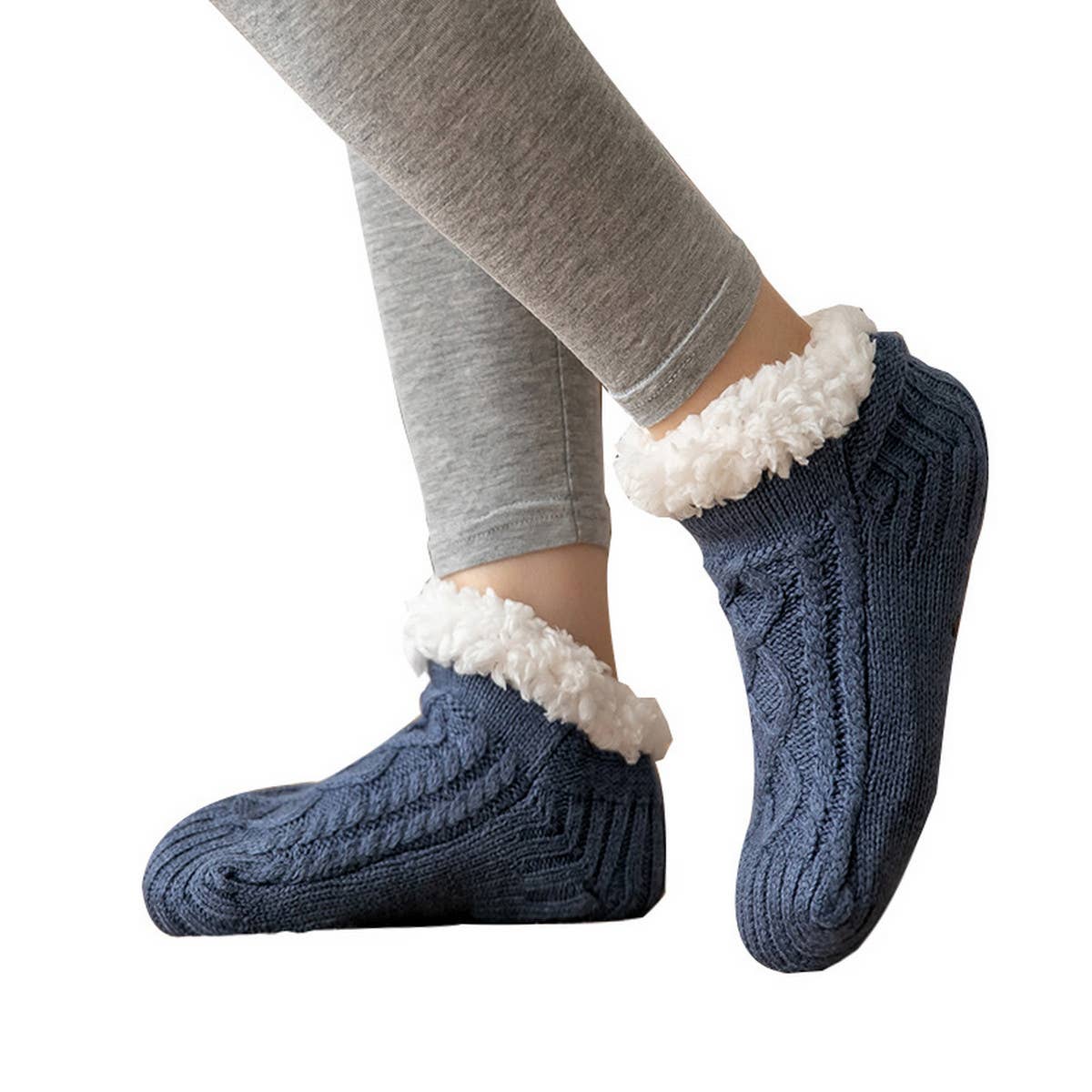 ACCITY Knit Solid Color Plush Sherpa Lined Ankle Slipper Socks