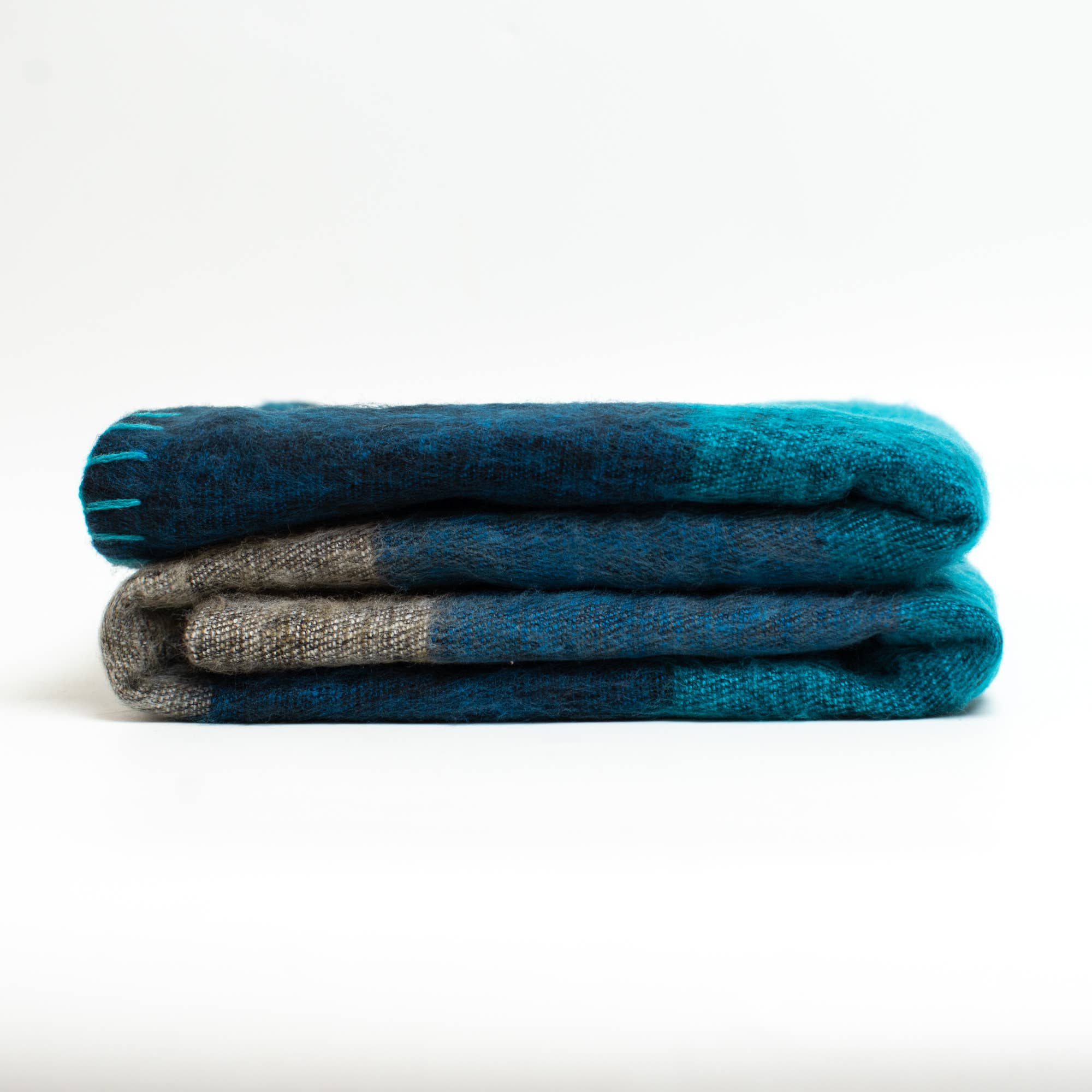 Art Himalayan Trading Handmade Super Soft Yak Wool Throw Blanket / Dark Blue, Aqua, Gray