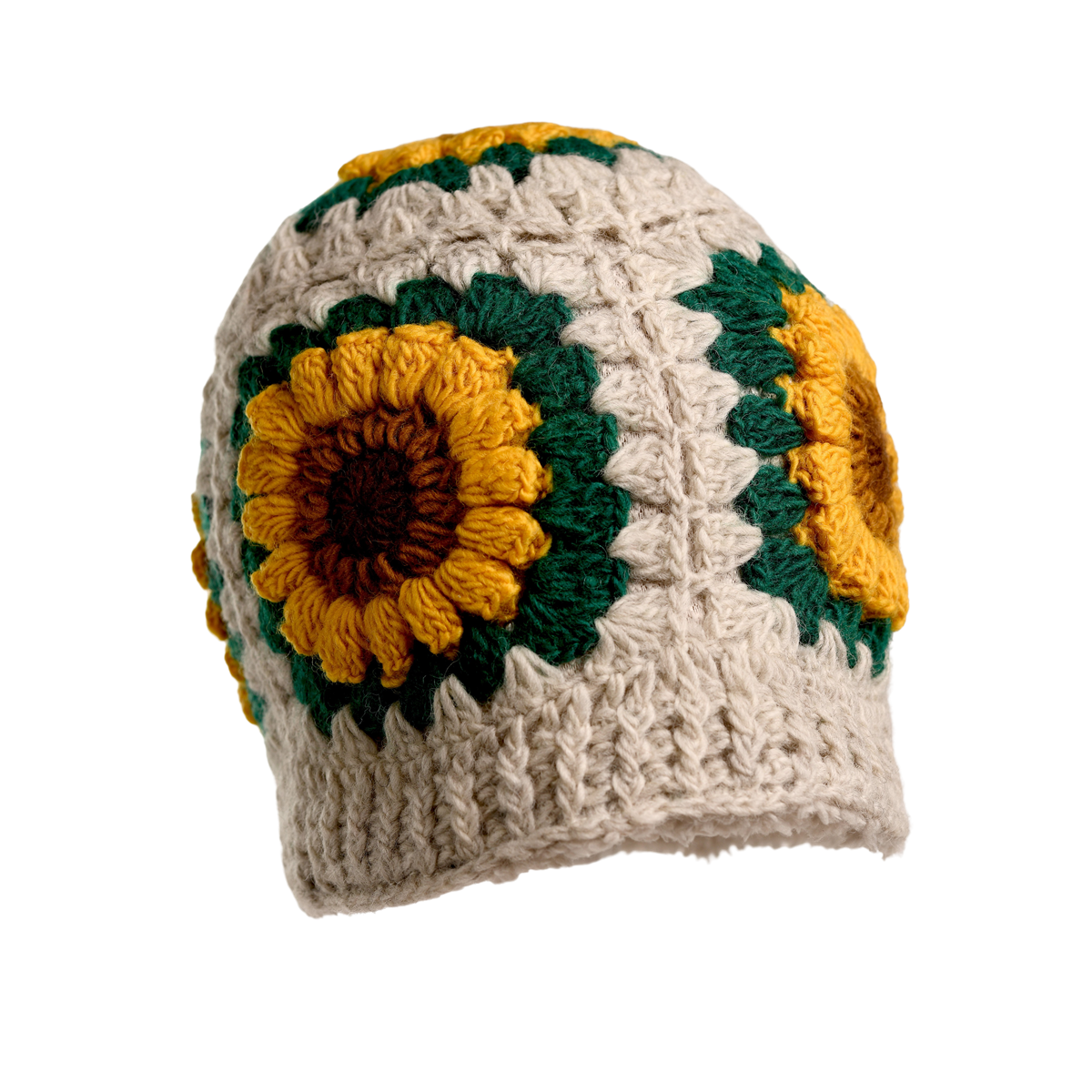 Nirvanna Designs Blooming Sunflower Hand-Knit Wool Beanie