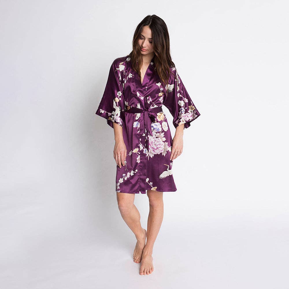 KIM+ONO Chrysanthemum & Crane Women's Short Kimono Robe