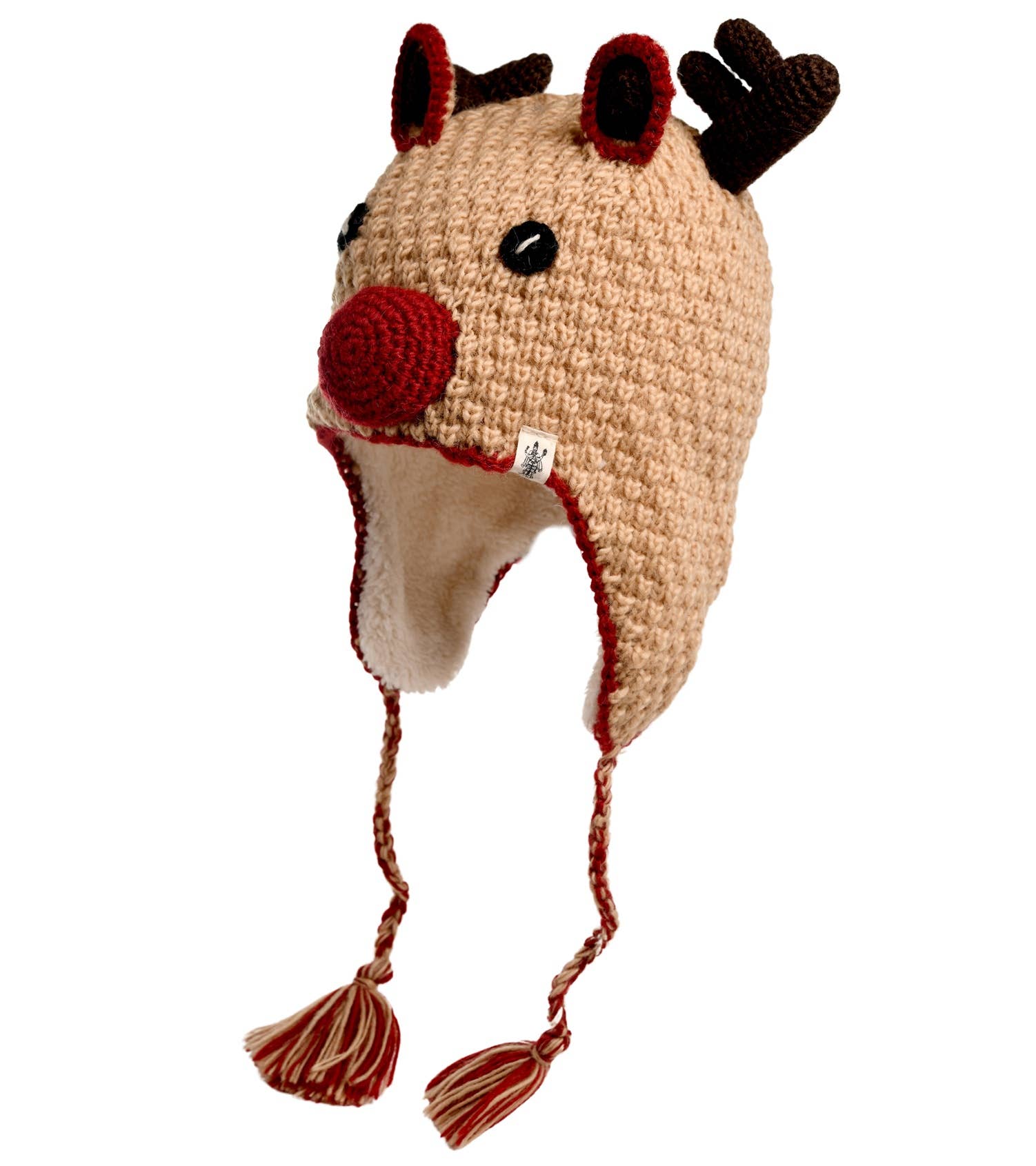 Nirvanna Designs Reindeer Hand-Crochet Wool Earflap Hat