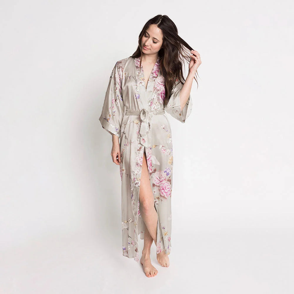 KIM+ONO Chrysanthemum & Crane Women's Long Kimono Robe