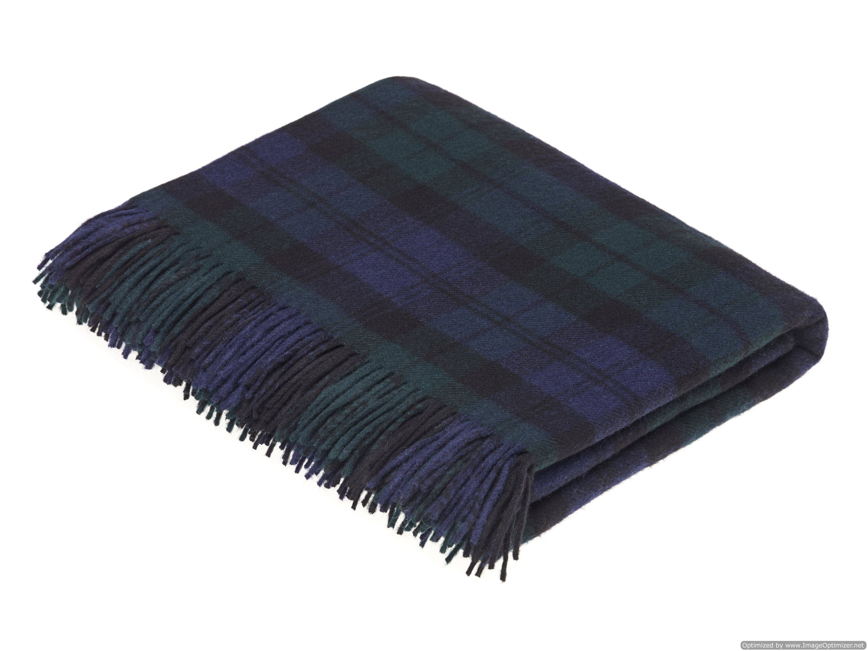 Bronte Moon Tartan Plaid Merino Wool Throw Blanket Collection / Blackwatch Plaid